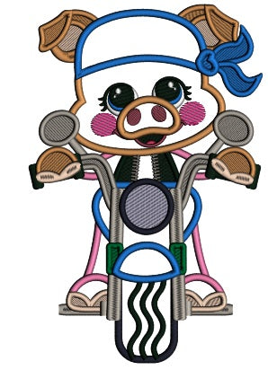 Girl Biker Pig Applique Machine Embroidery Design Digitized Pattern