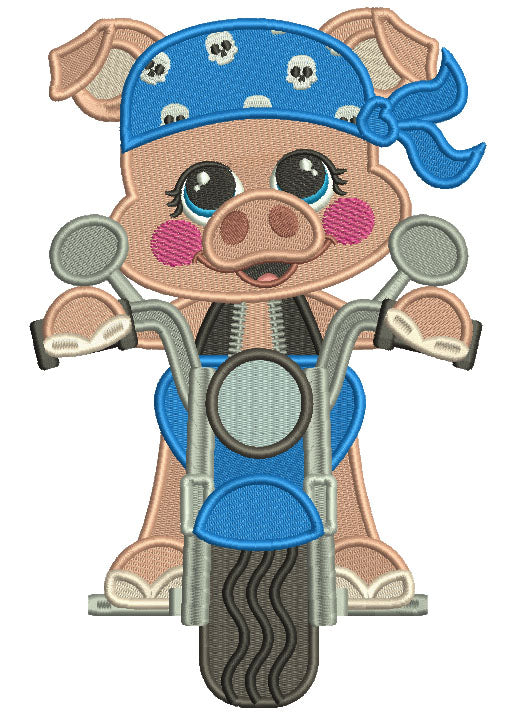 Girl Biker Pig Filled Machine Embroidery Design Digitized Pattern