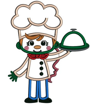 Girl Cook With a Red Bow Applique Machine Embroidery Design Digitized Pattern