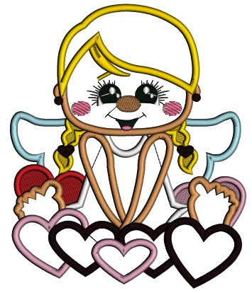 Girl Cupid With Hearts Applique Machine Embroidery Design Digitized Pattern