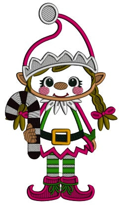 Girl Elf Wearing Santa Hat Applique Christmas Machine Embroidery Design Digitized Pattern