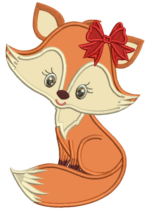 Girl Fox With Cute Hair Bow Valentine's Day Applique Machine Embroidery Design Digitized Pattern