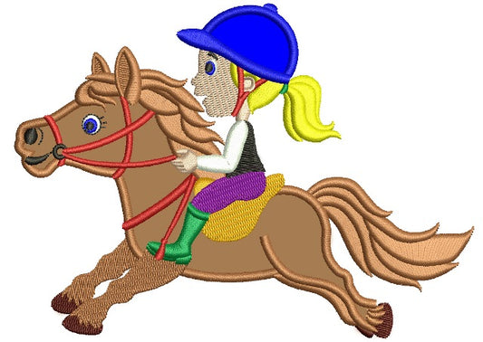 Girl Jockey Applique Machine Embroidery Digitized Design Pattern