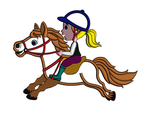 Girl Jockey Applique Machine Embroidery Digitized Design Pattern