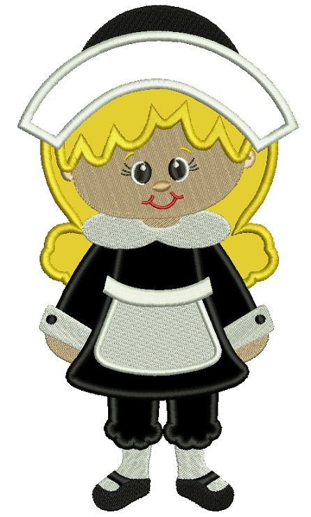 Girl Looks Like a Pilgrim Applique Machine Embroidery Design Digitized Pattern