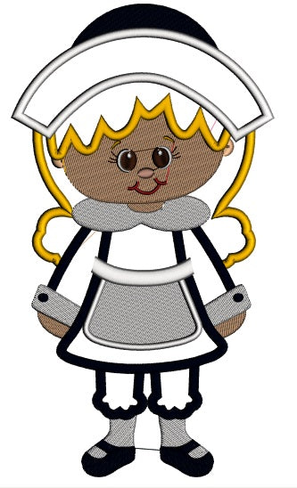 Girl Looks Like a Pilgrim Applique Machine Embroidery Design Digitized Pattern