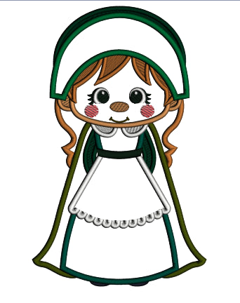 Girl Pilgrim Wearing a Blue Dress Thanksgiving Applique Machine Embroidery Design Digitized Pattern
