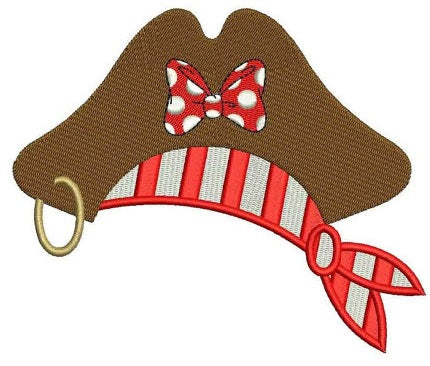 Girl Pirate Hat Machine Embroidery Filled Digitized Design Pattern
