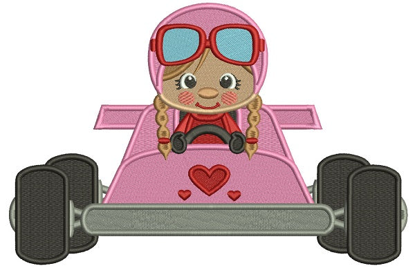 Girl Race Car Driver With Heart Filled Machine Embroidery Design Digitized Pattern