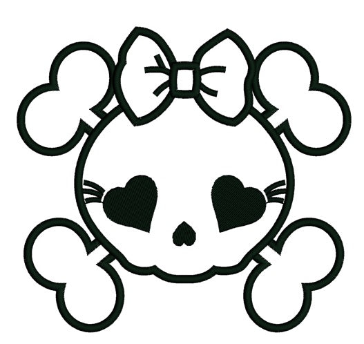 Girl Skull Applique with a bow Machine Embroidery Digitized Design Pattern