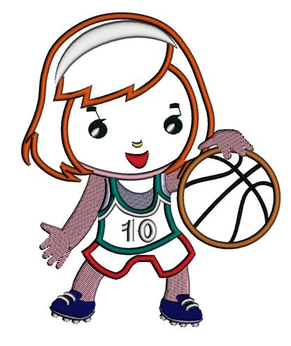 Girl With Basketball Applique Machine Embroidery Digitized Design Pattern