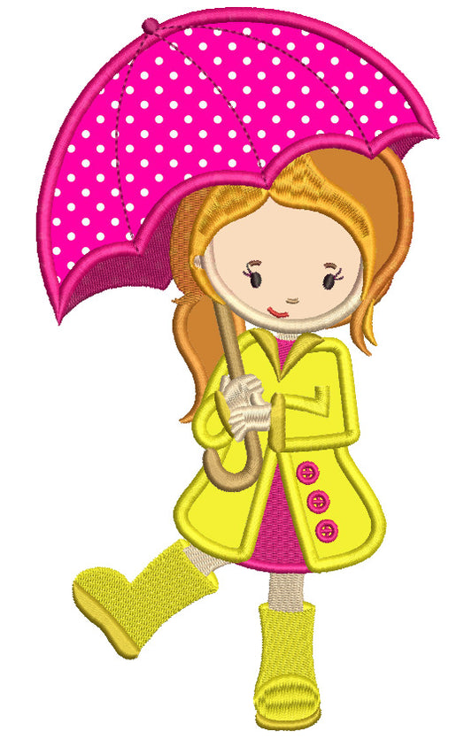 Girl in The Rain Applique Machine Embroidery Design Digitized Pattern