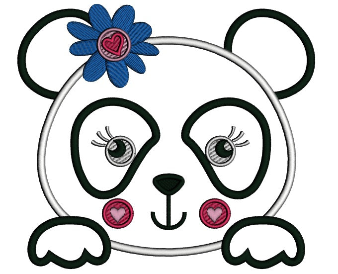 Girl Panda Bear With Flower and a Heart Applique Machine Embroidery Digitized Design Pattern