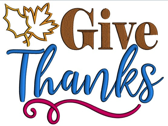Give Thanks Autumn Leaves Applique Machine Embroidery Design Digitized Pattern