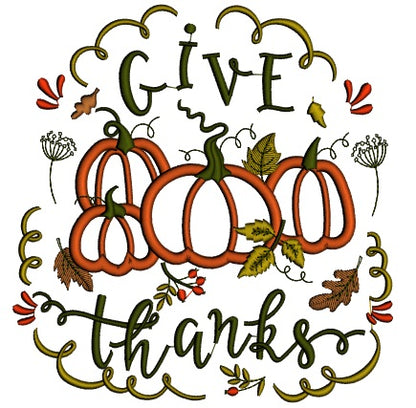 Give Thanks Pumpkins Applique Machine Embroidery Design Digitized Pattern