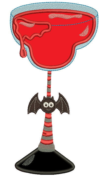 Glass Full of Blood Decorated With a Bat Halloween Applique Machine Embroidery Digitized Design Pattern