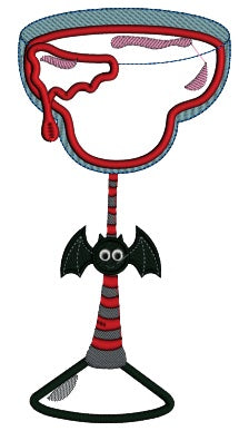 Glass Full of Blood Decorated With a Bat Halloween Applique Machine Embroidery Digitized Design Pattern