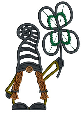 Gnome Girl Holding Giant Shamrock St.Patrick's Day Applique Machine Embroidery Design Digitized Pattern