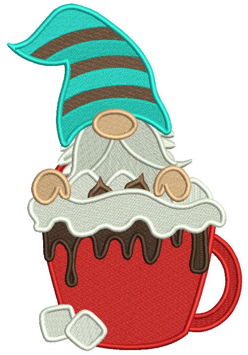 Gnome Holding Cup Covered With Chocolate Christmas Filled Machine Embroidery Design Digitized Pattern