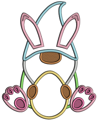 Gnome Holding Easter Egg Applique Machine Embroidery Design Digitized Pattern