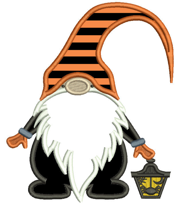 Gnome Holding Lantern Halloween Applique Machine Embroidery Design Digitized Pattern