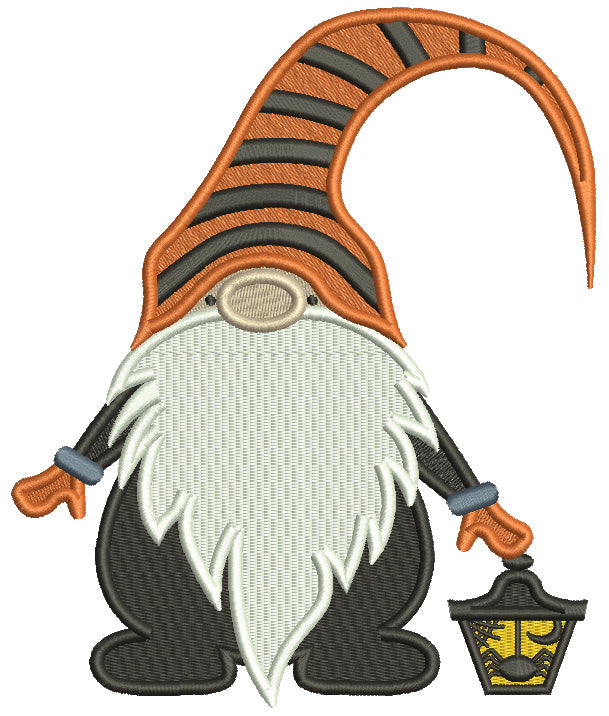 Gnome Holding Lantern Halloween Filled Machine Embroidery Design Digitized Pattern