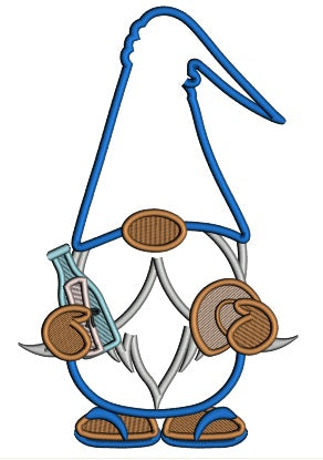 Gnome Holding a Bottle Applique Machine Embroidery Design Digitized Pattern