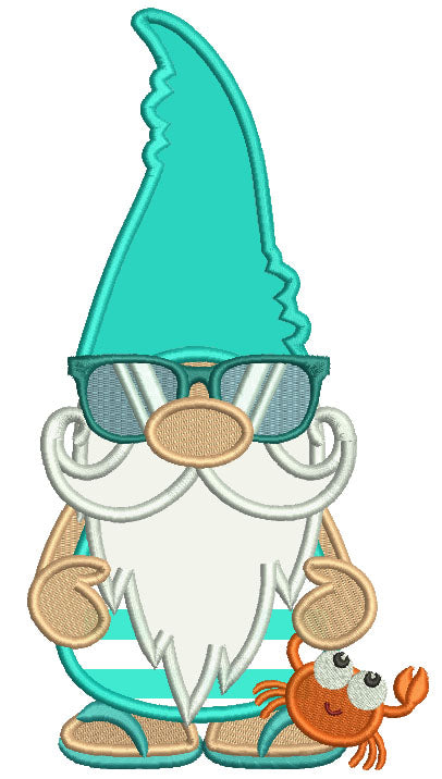 Gnome Holding a Crab Summer Applique Summer Machine Embroidery Design Digitized Pattern