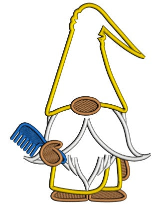 Gnome Holding a Hair Comb Applique Machine Embroidery Digitized Design Pattern