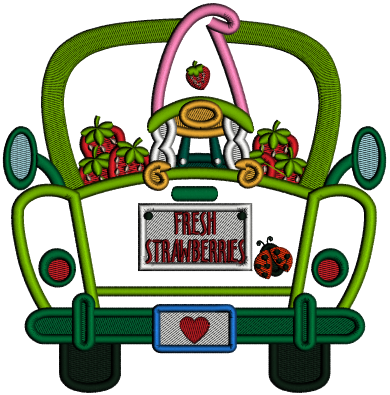 Gnome In The Back Of a Truck With Strawberries Applique Machine Embroidery Design Digitized Pattern