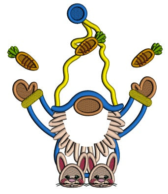 Gnome Juggling Carrots Easter Applique Machine Embroidery Design Digitized Pattern