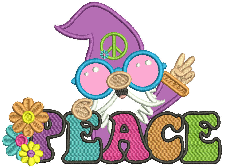 Gnome Peace Sign Applique Machine Embroidery Design Digitized Pattern