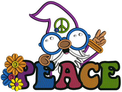 Gnome Peace Sign Applique Machine Embroidery Design Digitized Pattern