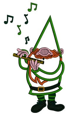 Gnome Playing a Flute St.Patrick's Day Applique Machine Embroidery Design Digitized Pattern