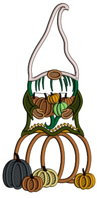 Gnome Sitting On The Big Pumpkin Halloween Applique Machine Embroidery Design Digitized Pattern