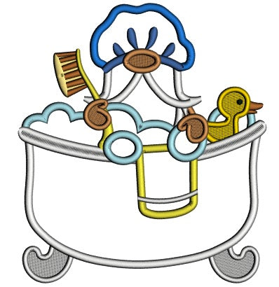 Gnome Taking a Bath Applique Machine Embroidery Digitized Design Pattern