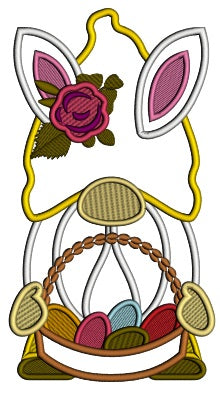 Gnome Wearing Bunny Ears Holding Easter Eggs Applique Machine Embroidery Design Digitized Pattern