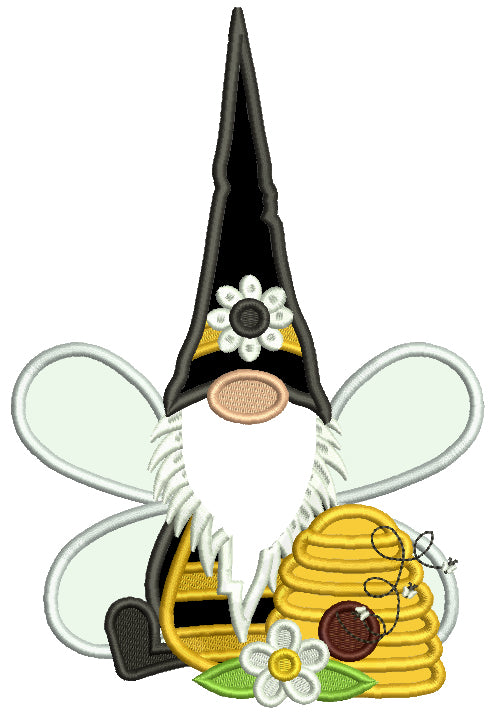 Gnome Wearing a Bee Costume Applique Machine Embroidery Design Digitized Pattern