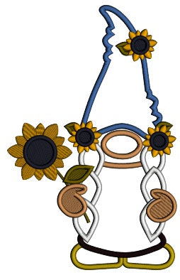 Gnome With Big Hat And Sunflowers Fall Applique Machine Embroidery Design Digitized Pattern