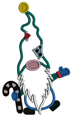 Gnome With Candy Cane Christmas Applique Machine Embroidery Design Digitized Pattern