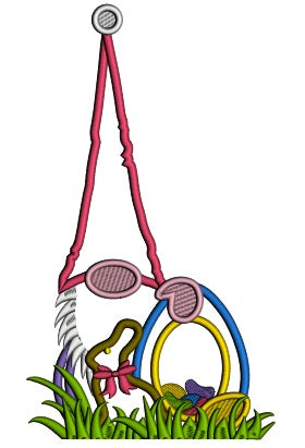 Gnome With Chocolate Bunny Holding An Easter Egg Applique Machine Embroidery Design Digitized Pattern