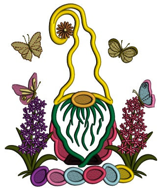 Gnome With Easter Eggs And Butteflies Applique Machine Embroidery Design Digitized Pattern
