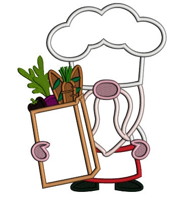 Gnome With a Shopping Bag With Food Applique Machine Embroidery Design Digitized Pattern