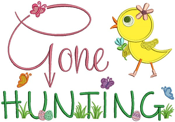 Gone Hunting Easter Chick Applique Machine Embroidery Design Digitized Pattern