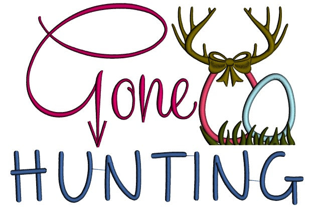 Gone Hunting Two Easter Eggs Applique Machine Embroidery Design Digitized Pattern