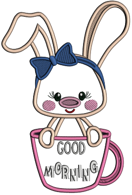 Good Morning Cute Little Bunny Applique Machine Embroidery Design Digitized Pattern