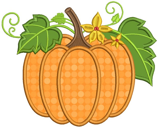 Gorgeous Pumpkin With Leaves Thanksgiving Applique Machine Embroidery Design Digitized Pattern