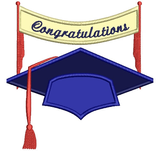 Graduation Cap With Banner Applique Machine Embroidery Digitized Design Pattern