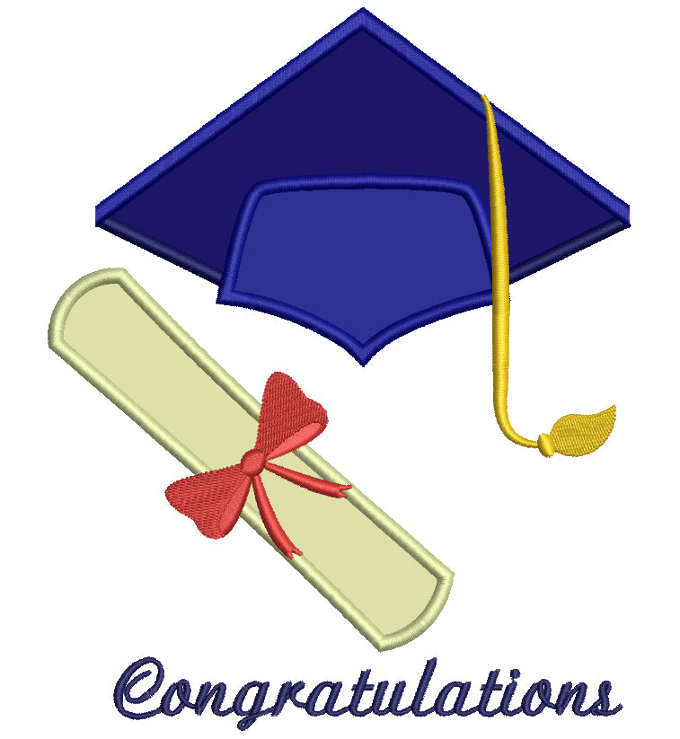 Graduation Cap with Diploma School Applique Machine Embroidery Digitized Design Pattern