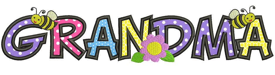 Grandma Flowers and Bees Applique Machine Embroidery Digitized Design Pattern